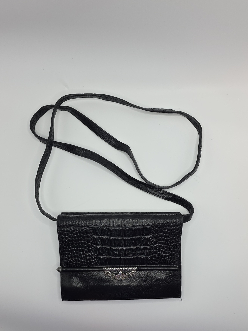 Brighton Black Croc-Embossed Crossbody/Wallet/Clutch  with Silver Accent